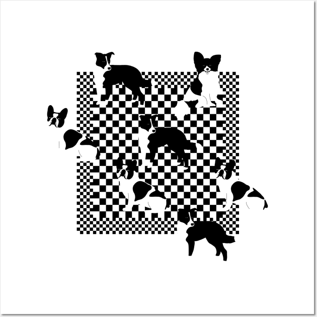 Mix Of Black And White Dogs on a Checker Wall Art by okpinsArtDesign